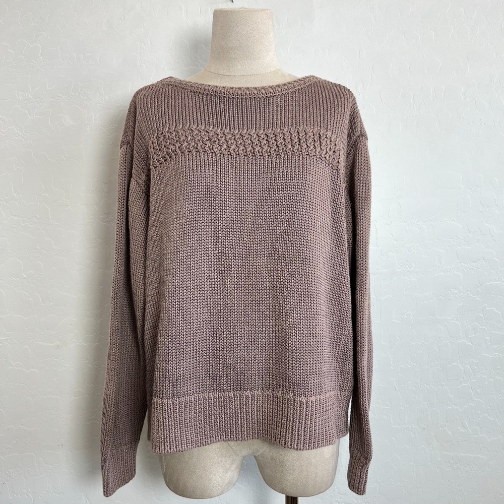 Elie Tahari ribbed knit sweater size L cotton blend casual work office taupe